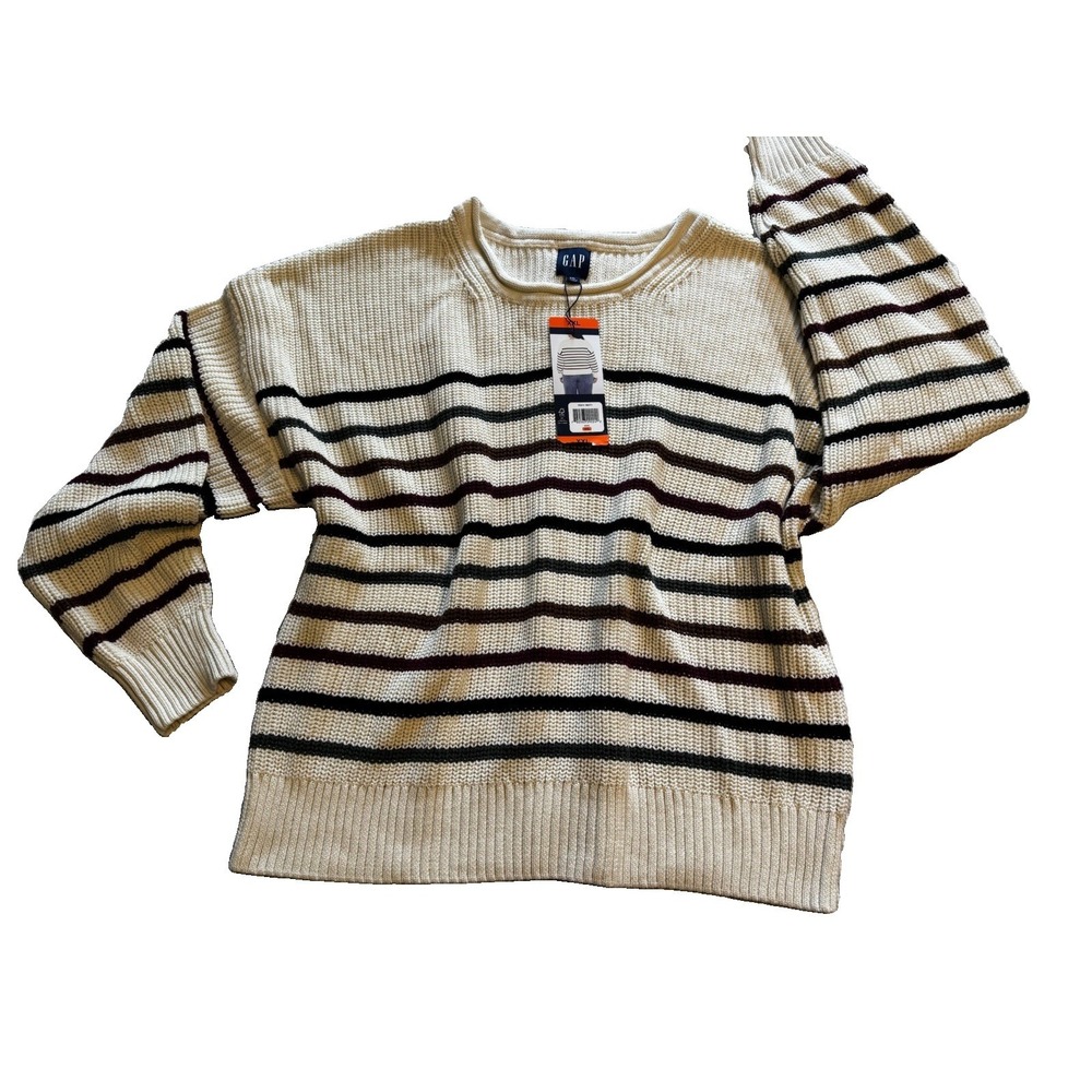 Gap 100% Cotton Relaxed Stripe Shaker Stitch Roll Neck Sweater  WomenXXL Classic